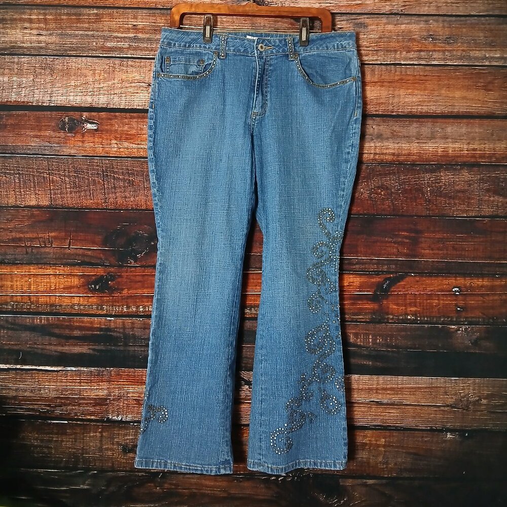 Coldwater Creek Vintage Jeans 14 Petite Embellished Studded Boot Cut